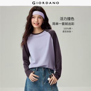 Giordano Beau Monde Women 100% cotton contrast raglan sleeve tee Free Shipping 13326606