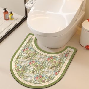 NAELIN Khả năng thấm hút Thảm lót bồn cầu hình chữ U Khô nhanh Chống trượt Miếng lót bồn cầu Phong cách cổ điển. Đất tảo cát Thảm trải sàn phòng tắm họa tiết hoa. Phòng tắm