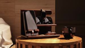 Wood Phone Docking Station for Men - 360 ° Rotating Nightstand Organizer with Rotating base Charging Slot Holds watch Wallet Keys Eyewear - Birthday Gifts for Men & Women Bedroom or Office Use Dark Brown