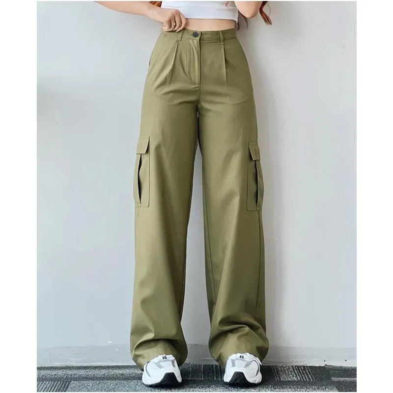 S-3XL Women Cargo Pants Wide Leg Pockets Spring Autumn Fashion Casual  Straight Loose Jogger Pants Plus Size Gothic Punk Streetwear Beige Khaki  Brown Green