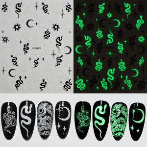 ZEEMIN 12Pcs Luminous Snake Moon Star Nail Sticker 3D Y2k Halloween Lighted Serpent Nail Decals Self-Adhesive Cool Manicure Decoration*