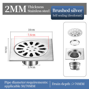 KEVE Thickened 4x4 Floor Drain Stainless Steel with Odor Trap Bathroom Drain Strainer Heavy Duty Anti Insect Anti Block