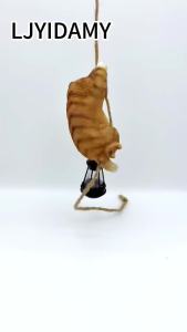 Cat Garden Decor Outdoor Statues Resin Climbing Twine with LED Light Waterproof Hanging Animal Figurine for Garden Wall Balcony Tree Decoration Gift