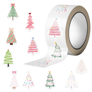 500PCS/Roll Cartoon Christmas Tree Stickers Adhesive Tablet Laptop Phone Decorative Labels Removable