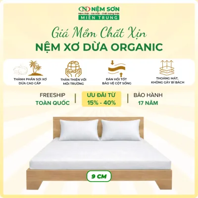 Nệm Xơ Dừa Tự Nhiên Gấp 3 [Nệm Sơn Miền Trung] Dày 9cm - Kháng Khuẩn Nâng Đỡ Cột Sống [Tặng 2 Ruột Gối Gòn Hơi Cao Cấp]