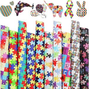 Autism Pattern HTV Vinyl: 10pcs Puzzle Piece Heat Transfer Vinyl Sheets Autism Awareness Iron on Vinyl for Shirts 12"x10" Rainbow Colors Printed HTV for Cricut