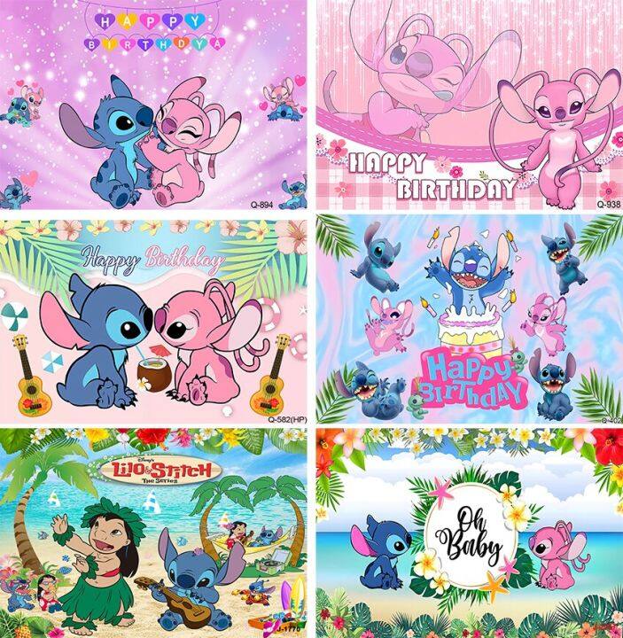 Disney Lilo Stitch Party Backdrops Children's Happy Birthday Decoration  Photographic Background Decorations Kids Decor Banner