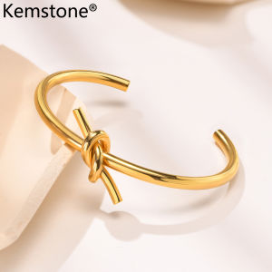 Kemstone Trendy Stainless Steel Knot Gold Plated Female Cuff Bangle Bracelet Jewelry Gift for Women
