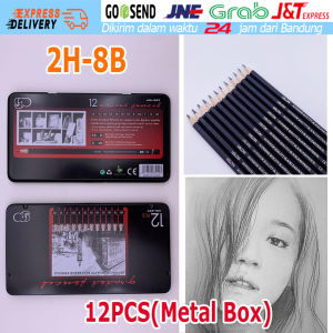 [Ready Stock] 12 psc 2H-8B Pensil Sketsa Pencil Sketch Drawing art alat lukis gambar menggambar 8b Dng Kotak Logam Arang Graphite Grafit Profesional