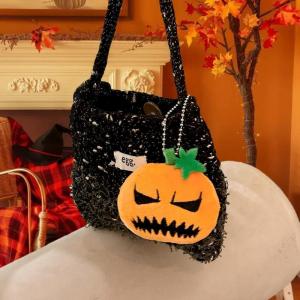 LYM Cute Cartoon Halloween Small Pumpkin Plush Keychain Bag Pendant Keyring Lovely Decoration Accessories Festival Gift