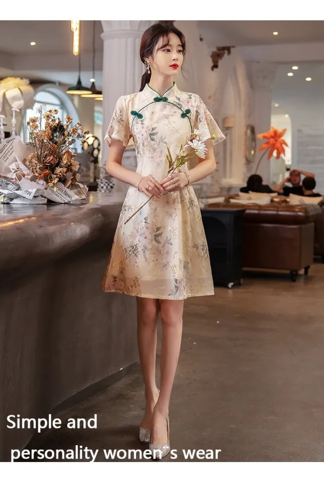 Jodie 2023 New Style Summer Improved Chiffon Cheongsam Women' Elegant  Chinese Traditional Short Sleeve Qipao Dress Modern