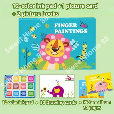 Finger Painting Art Kit Set/12&24 Colors Stamp Pad/DIY Art Craft Kid Coloring Book/Washable Finger Paint/Early Education