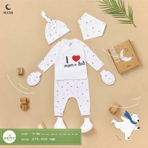 Bộ Moon tay dài sơ sinh vài peptit mềm mại cho bé