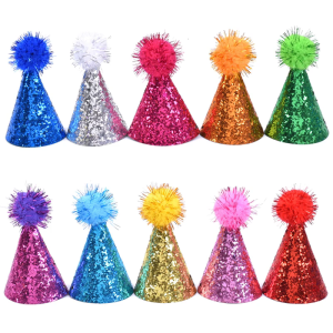 Pack of 10 Adjustable Small Party Hat Cats Party Supplies for Animal and Dogs with Glitters Features for Birthday Event