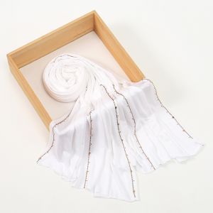MAOMEI Thiết kế đơn giản Khăn hijab đính đá Màu đơn sắc Mềm mại Khăn choàng co giãn Thoáng khí Vải co giãn Khăn trùm đầu Jersey Dành cho phụ nữ