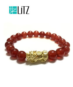 [SPECIAL] LITZ 999 (24K) Gold PiXiu With Agate Bracelet 福气满满貔貅手链 (1.50g+/-)EPC0198-B-R