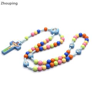 【ZP】 Flash Sale Cute Cartoon Cross Pendant Necklace Kid Rosary Beads Catholic Religious Jewelry