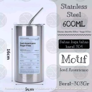 Termos Tumbler Coffee Americano Stainless Steel 600ml