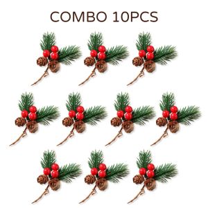 10pcs Mini Artificial Pine Needles Christmas Pine Cone Bell Pine Cone Artificial Pine Artificial Flower Holly Branch Xmas Decor