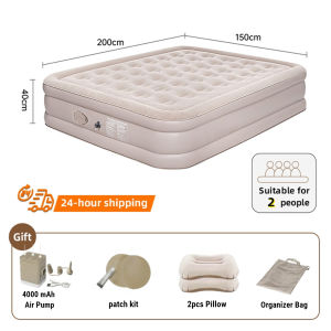 40CM Double Self-Inflating Mattress Built-in Air Pump Inflatable Mattress Outdoor Camping Folding Pvc Sleeping Pad Bed