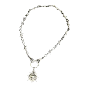 Stylish Alloy Heart in Hand Necklace with Barbed Wire Design Clavicle Chain Perfect for Music Festivals and Parties