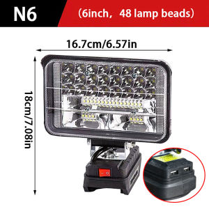 ไฟ LED สำหรับ Makita ไฟฟลัดไลท์ LED ทรงสี่เหลี่ยม21V 8นิ้วไฟชาร์จยูเอสบีทำงานในไซต์งานที่หมุนได้145° ไฟไฟชาร์จยูเอสบีทำงานในไซต์งานไร้สายไฟฟลัดไลท์มหัศจรรย์