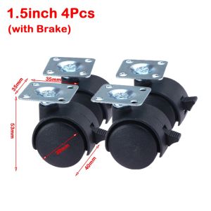 KEYOOL 4Pcs 1/1.5inch Swivel Casters with Brake Silent Operation Universal Wheels Portable Shock Absorbing Furniture Casters for Furniture Office Chair Suitcase Trolley