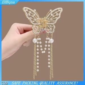 COD Tinh tế Rhinestone bướm tua tóc Claw Clip Hàn Quốc mới ponytail Braid ngọc trai Kẹp Tóc Cô Gái cua kim loại mũ Quà Tặng