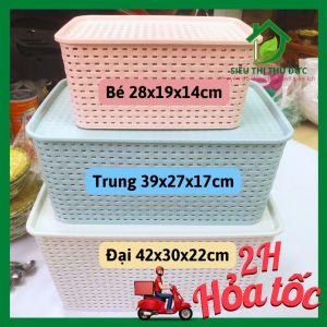 Rổ Nhựa Có Nắp Đậy 3 Size Việt Nhật Giỏ Giả Mây Đựng Đồ Chơi Quần Áo Có Nắp Kiểu Hàn Quốc Màu Sắc Nhẹ Nhàng