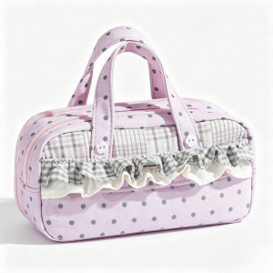 FECIA Large Capacity Lace Pencil Case Multi-Layer Plaid Polka Dot Lace Pen Bag Aesthetic Embroidered Lace Stationery Bag Office Use