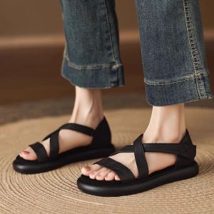 [Free Shipping] WomenS Open-Toe Criss-Cross Strap Platform Sandals 2025 Summer New Collection Fashionable And Versatile With Velcro Straps Roman-Style Sandals