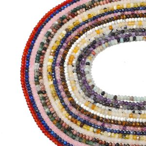 38cm/strip 4×2mm Natural Stone Rondelle Faceted Gemstone Beads Turquoise Amethyst Amazonite Lapis Jade Jasper Agate Quartz Tiger Eye Natural Stone Beads for DIY Jewelry Bracelet Necklace Making