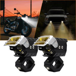 Universal led motorcycle headlight High/Low Beam Dual color white yellow fog light for motorcycle led bulbs
