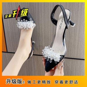 [Free Shipping] Stiletto Heels Elegant Single Shoes Closed-Toe High Heels New Spring/Autumn Styles Pointed-Toe Black Shoes Stylish Rhinestone-Embellished WomenS Sandals With An Open Back