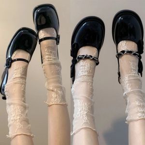 🤍beauty shoes🤍ถุงเท้าลูกไม้สีขาว ถุงเท้าผู้หญิงเคลือบ ฤดูร้อนตาข่ายบางสไตล์ญี่ปุ่น jk ดอกไม้ถุงเท้าแมรี่เจน