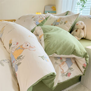 Washed Cotton Bedding Sets Tulip/Rabbit Quilt Cover Set Single/Queen/King/SuperKing Fittedsheet Set