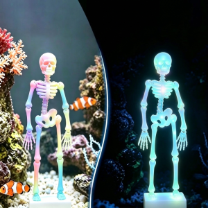 ALENEE Realistic Dancing Skeleton Aquarium Bubbler with Pipe Suction Cup 3D Printed Movable Skeleton Fish Tank Bubbler Creative Movable Wiggle Halloween Skeleton Tank Ornament Fish Landscaping
