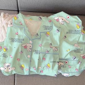 Cartoon Spring New Cinnamoroll Woman Pajamas Kuromi Melody Kawaii Anime Sanrio Loose Casual Pajamas Girl Long Sleeves Home Wear