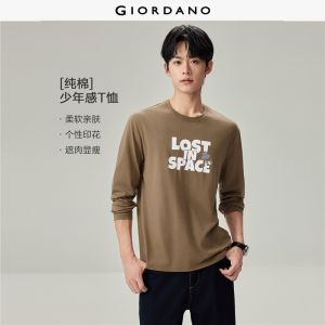 GIORDANO Men T-Shirts Space Exploration Print Cotton Tee Crewneck Long Sleeve Fashionable Casual T-Shirts 13096796
