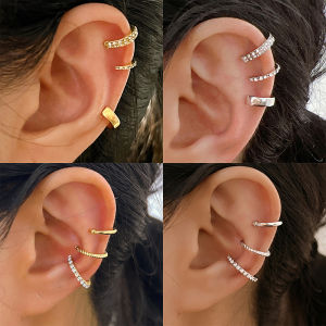 Christmas gift 【AYLMER】 3PCS Fashion Delicate Zircon Cute Ear Clips Ear Cuff No Earrings Cartilage Ear Clip For Women Jewelry