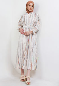 MFMW Uzerly Dress Gamis Broken White Motif Garis