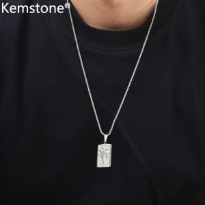 Kemstone สร้อยคอสแตนเลสทรงสี่เหลี่ยมสำหรับผู้ชายเครื่องประดับชุดชายหาดแบบลำลอง
