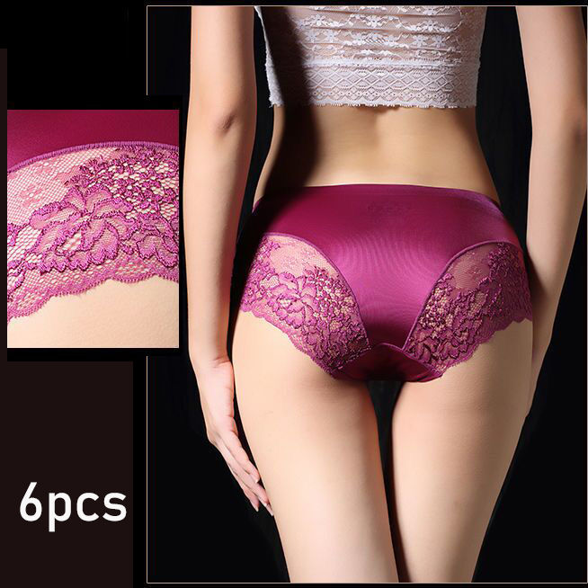 6pcs/lot Ice Silk Panties Sexy Women Underwear Floral Lace Comfortable  Breathable Female Intimate Lingerie Set