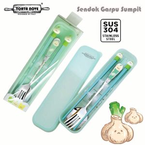 Sendok garpu set stainless 304 tebal korea Travel dengan kotak Alat makan anak sekolah dewasa