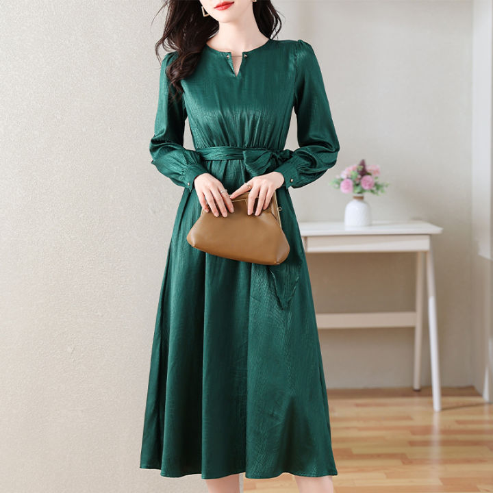 Đầm xòe dáng dài màu xanh eo bo chun HL26-14 | Thời trang công sở K&K  Fashion