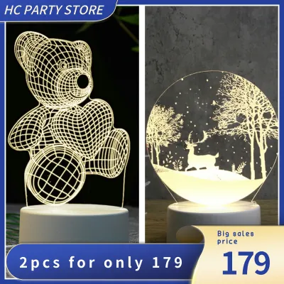 HCparty 2pcs Creative Gift Acrylic 3D LED Night Lamp Bear Gift Lampshade Souvenir