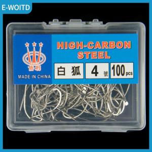 【E-WOITD】 100pcs Boxed White Fox Hooks Barbed Silver High Carbon Steel For Pelteobagrus Fulvidraco And Snapper Fishing