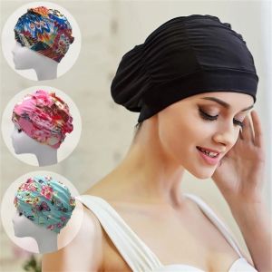 YINGXING Accessories Men Women Nylon Turban Bathing Caps Flowers Printed High Elastic Diving Hat Swimming Cap Swimming Hat Swim Pool Hat
