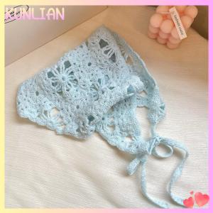 [KUNLIAN] Fashion Knitted Headscarf Hat French Pastoral Style Triangle Headband Handmade Crochet Headband Towel Retro Flower Headscarf