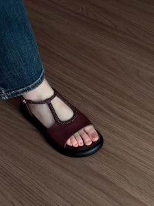 [Free Shipping] Retro-style soft-soled casual flat beach sandals for women summer outdoor wear 2026 new breathable thick-soled peep-toe Roman shoes